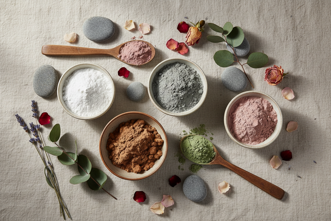 Natural clay masks and botanical skincare ingredients for glowing, healthy skin