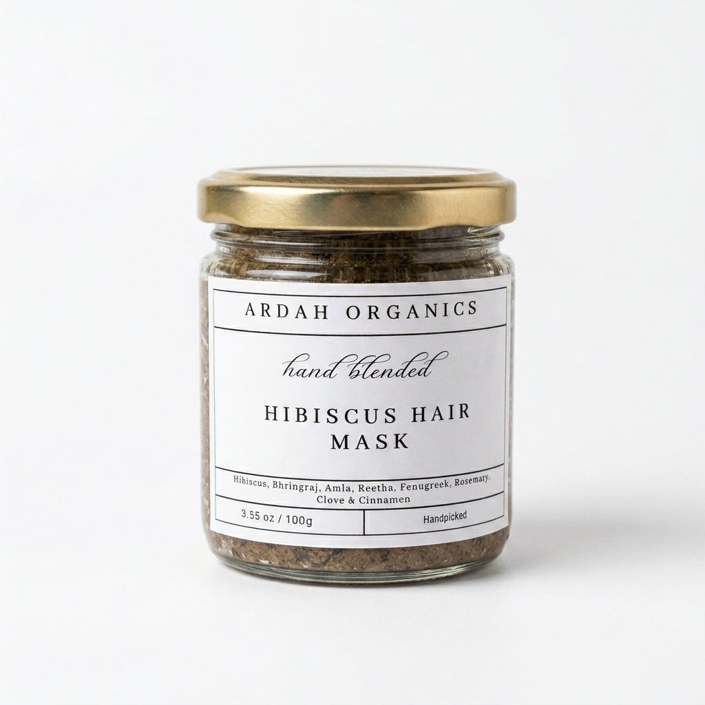 Jar of Ardah Organics hibiscus hair mask on a white background