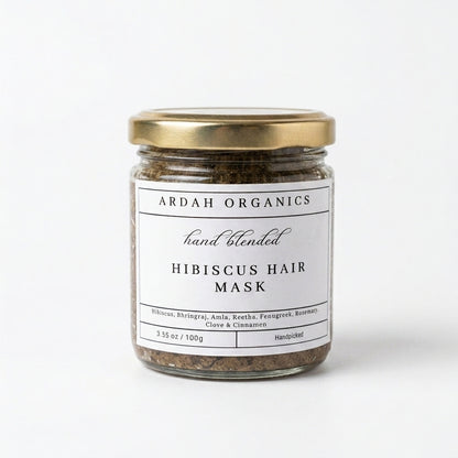 Jar of Ardah Organics hibiscus hair mask on a white background