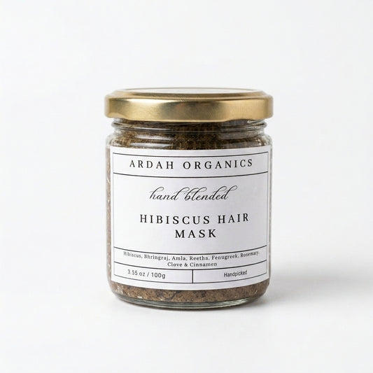 Jar of Ardah Organics hibiscus hair mask on a white background
