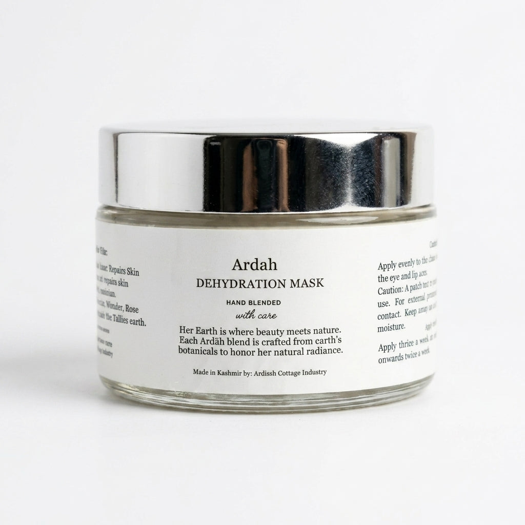 Ardah dehydration mask jar with silver lid on a white background