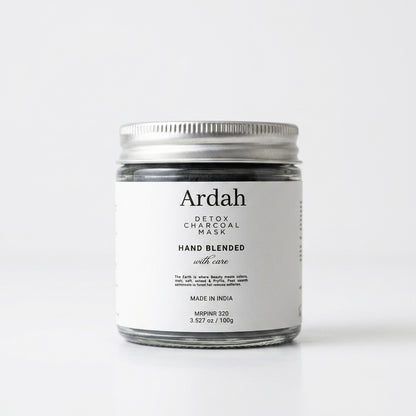 Ardah detox charcoal mask jar on a white background